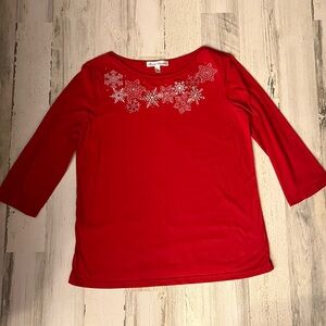 Women’s Vtg Marisa Christina Holiday Red Shirt with Silver Snowflakes